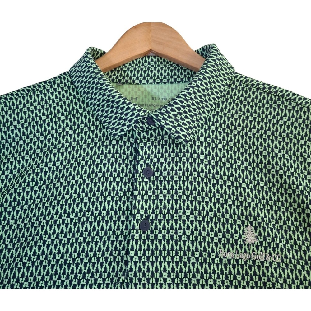 Under Armour Playoff Polo‎ Mens XL Green Geometric Boca Lago Golf Shirt